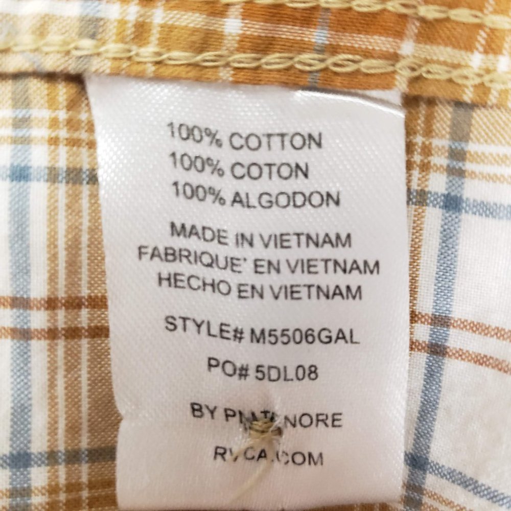 Rvca Tan White Plaid Button Down Long Sleeve Shirt - image 7